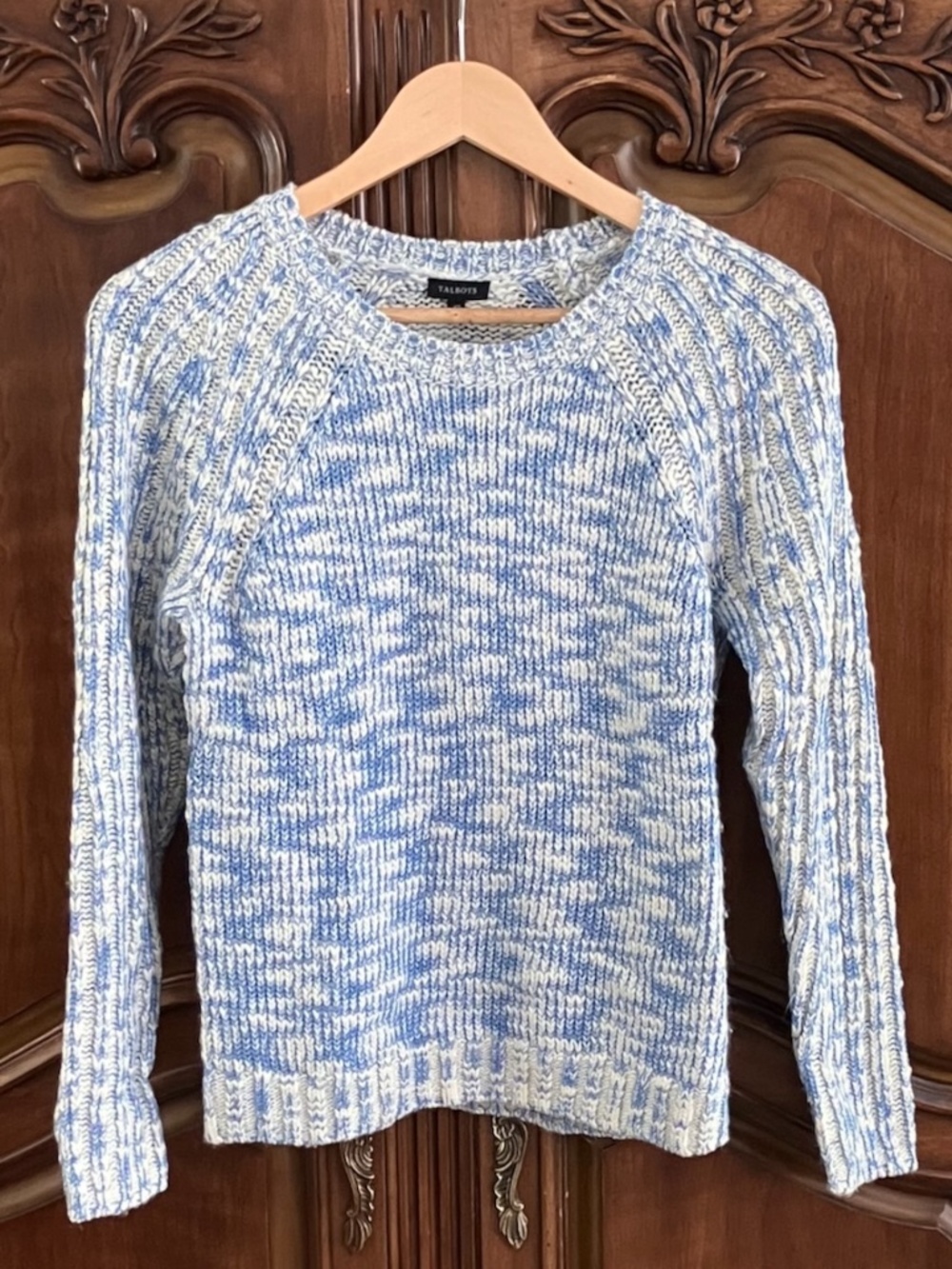 Talbots | Textured Knit Sweater | Blue & White | Size XS